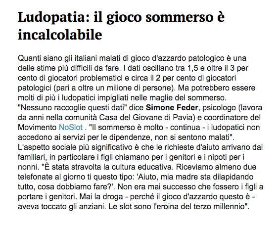#Azzardo - Da oggi è online l'#italiadelleslot, un database pubblico per capire quanto si gioca in ogni comune italiano. La #ludopatia dilaga: sono i figli a rivolgersi agli psicologi per salvare i genitori >> bit.ly/2j9tStZ