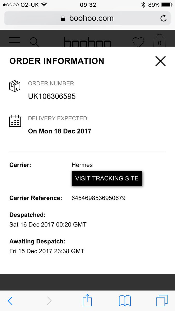 RachyRocks28's tweet photo. @boohoo_cshelp I've ordered next day delivery to arrive today but tracking says expected delivery Monday? Please confirm I'll receive my package today https://t.co/zs8z9f8h81
