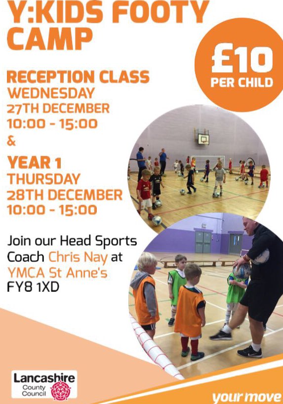 Our Y:Kids Footy Camp is just over a week away, to book your place contact <a href="/StAnnesYMCA/">St Annes YMCA</a> on 01253 724117.