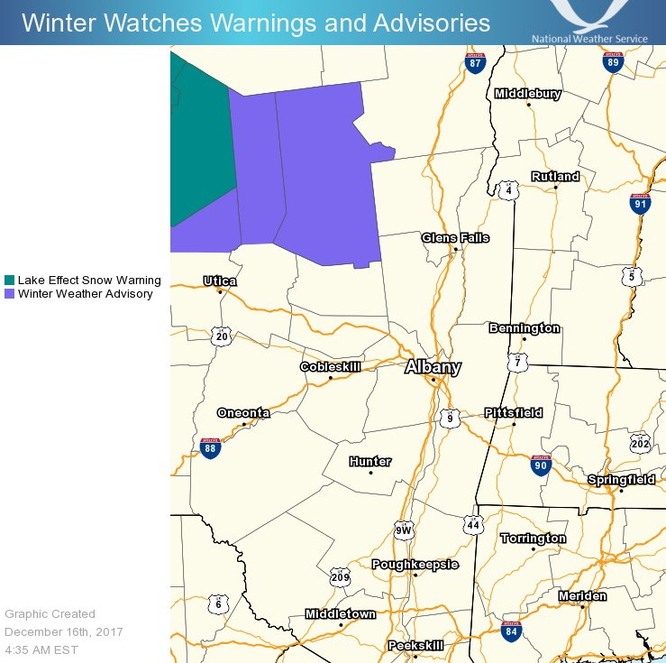 NWSAlbany's tweet photo. Winter Weather Advisory for Lake Effect Snow until 1 PM for the western Adirondacks. Scattered snow showers and flurries elsewhere today, with highs mainly in the 20s. https://t.co/0if2NPXXOH