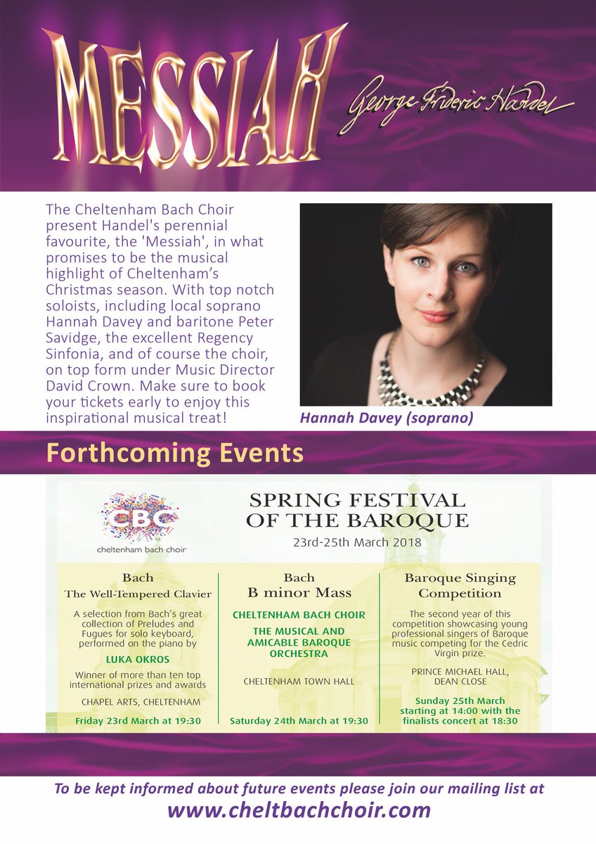 Come and celebrate #Christmas  with us next Sat at <a href="/CheltenhamTH/">Cheltenham Town Hall</a>. It’s going to be a very special night with our soloists <a href="/hannahmdavey/">Hannah Davey</a> <a href="/benw_CT/">Benjamin Williamson</a> <a href="/DavidPWebb/">David Webb</a> &amp; Peter Savidge, and The Regency Sinfonia. Tickets still available cheltenhamtownhall.org.uk/event/cheltenh… #Messiah #Cheltenham