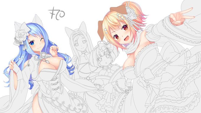 右側の子の色が決まらないから左の子から服塗る予定('ω') 