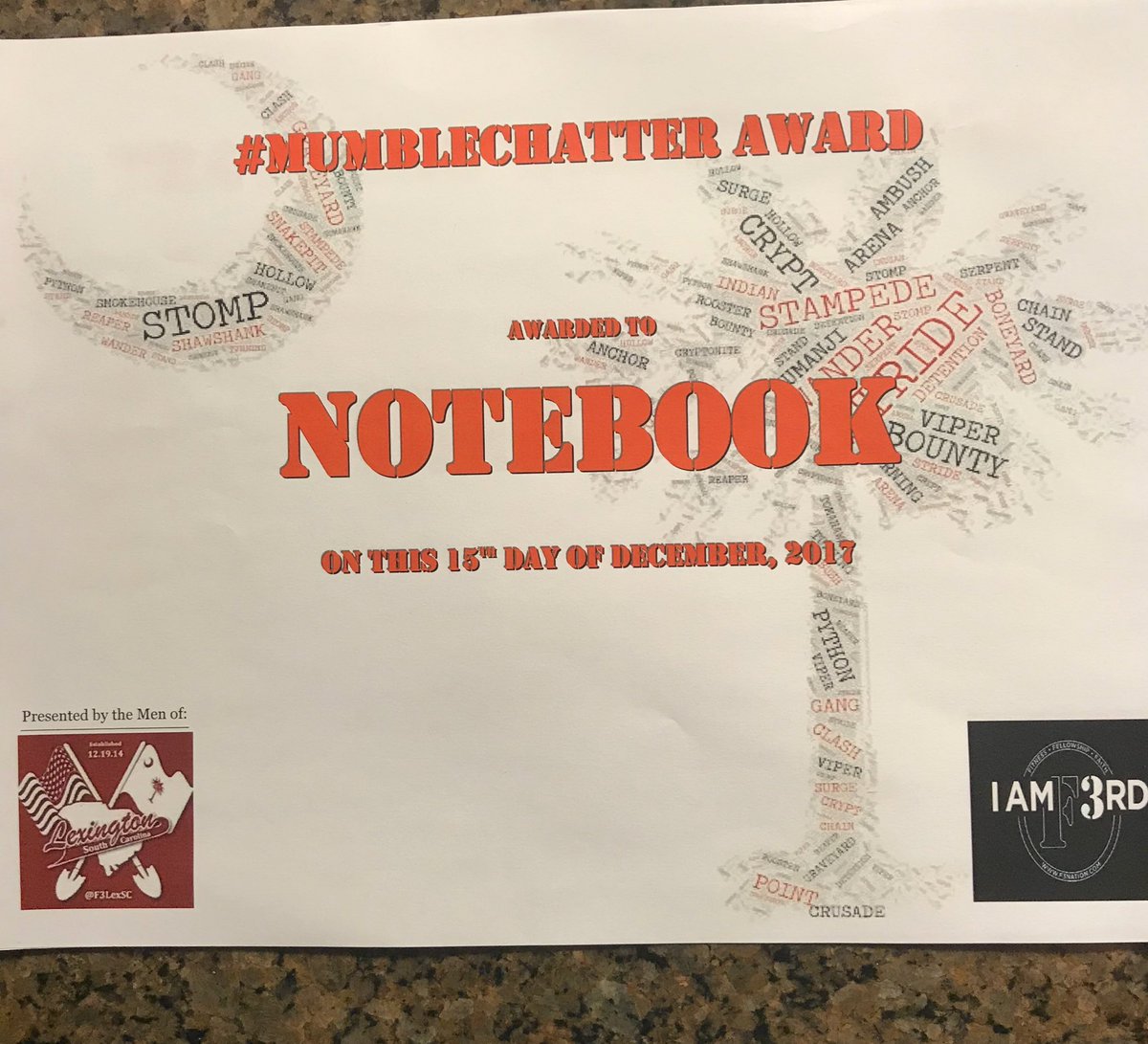 F3LexSC's tweet image. #Mumblechatter Awards goes to Notebook
