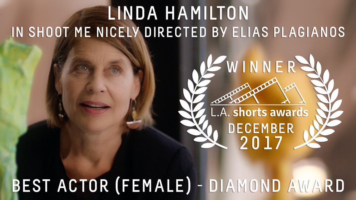 The amazing <a href="/ImLindaHamilton/">Linda Hamilton</a>  won the best female actor diamond award for her performance in "Shoot Me Nicely" directed by Elias Plagianos! 
We feel very honored !

#LiftOffFilmFestivals #SupportIndieFilm #FilmFreeway