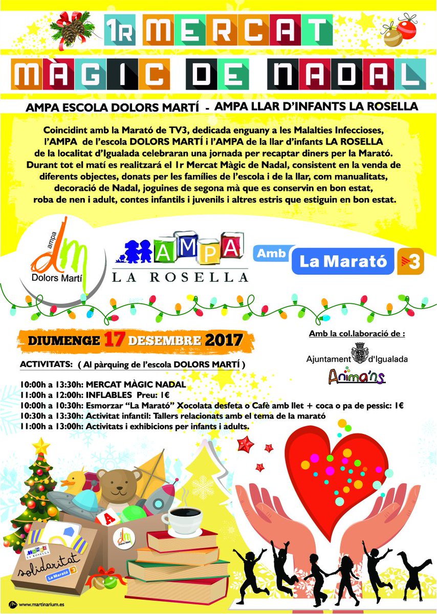 ladolorsmarti's tweet photo. Recordeu que demà durant el matí, les Ampa de l'Escola Dolors Martí i la Llar d'infants La Rosella, organitzen el 1r Mercat Màgic de Nadal. No hi falteu!!! @ajigualada @marccastells @patrilla12 @la_marato #sumemiseguim #comunitateducativa #escolapública #laMaratoTV3 #igualada https://t.co/WFHPsZDuKZ