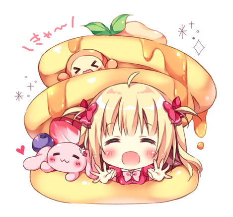 「パンケーキてんちゃんとゆるキャラのせ(*>ω<*) 」|ぱん🍞のイラスト