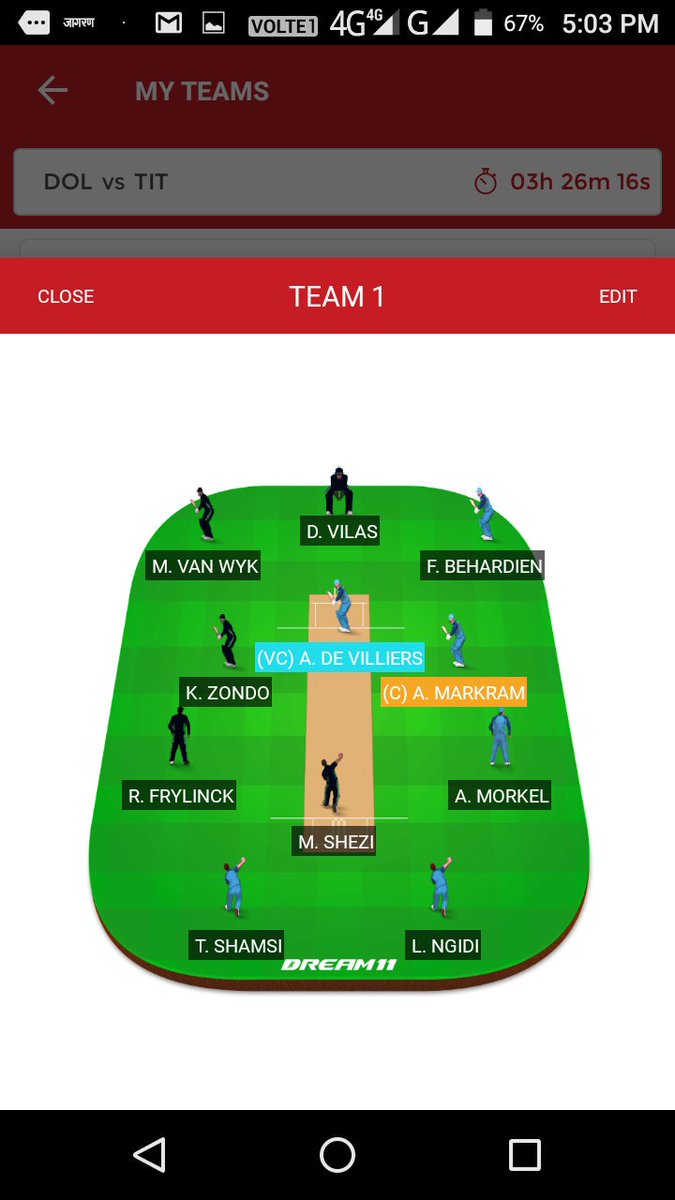 SonuFantasyking's tweet photo. #DOLvsTIT #DREAM11TEAM
#Dream11expert https://t.co/7jXaGRsQKe