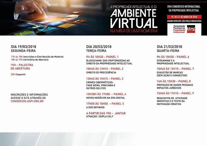 ASPIORGSP's tweet image. INSCRIÇÕES ABERTAS - XVIII CONGRESSO INTERNACIONAL DA PROPRIEDADE INTELECTUAL ASPI 2018