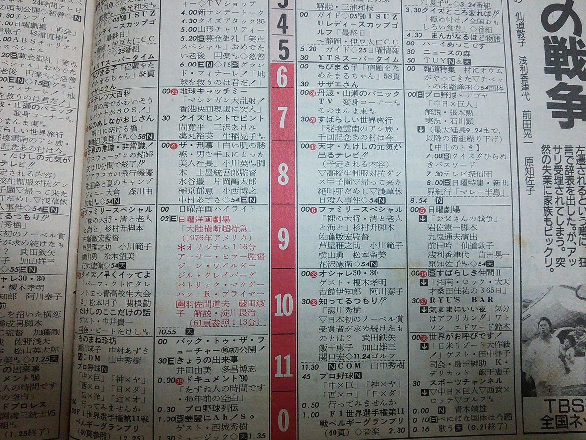 巣亭保無男 楽しくなければ感染予防じゃない Ytsネットチェンジ前の1990年8月26日 日 のテレビ欄 左がybc 中が Yts 右がtuy