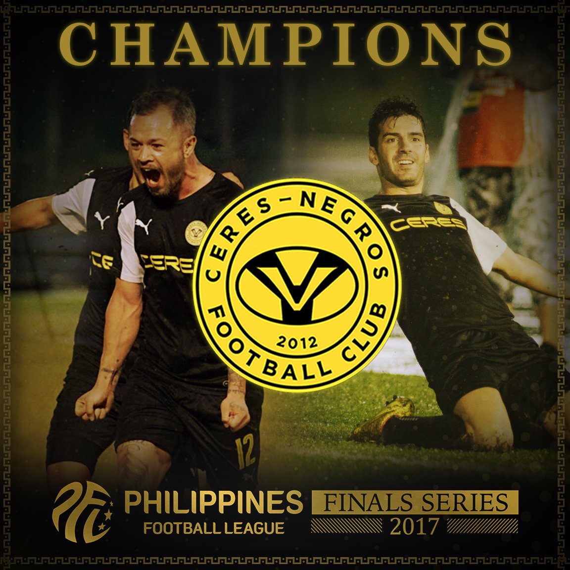 WeArePFL's tweet photo. CONGRATULATIONS @CeresNegrosFC Your 2017 Philippines Football League Champions!
#PFL2017 #PFLFinalsSeries #PFLFinal https://t.co/p6dIq7G6Uz