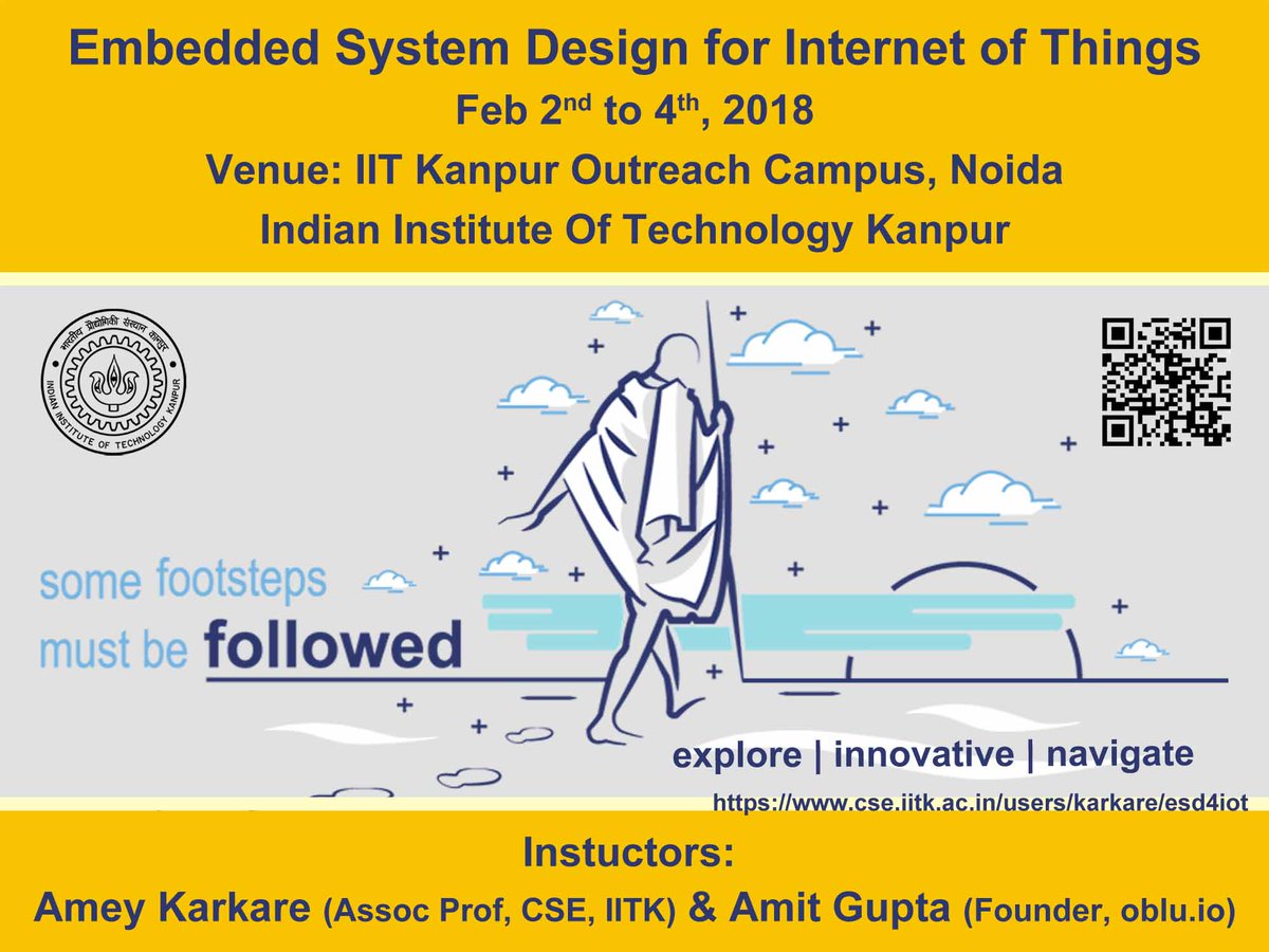 obluIoT's tweet photo. A fully residential weekend course on IoT at IIT Kanpur's outreach campus in Noida. Apply before Jan 5th to secure a learning weekend with like-minded professionals, away from home!  https://t.co/XZ5PEQvlNm

#ShortCourse on #EmbeddedSystems 4 #IoT @ #IITKanpur Noida campus https://t.co/Sj4wxY4I7c