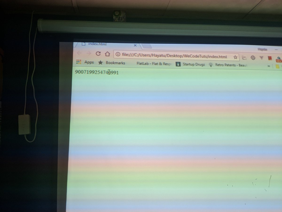 weCodeNG's tweet photo. There you have it. This is the largest number #JavaScript can handle, 9 Quintillions 😁 #WeCodeNG #CodeSession https://t.co/2XPl65i7Oe