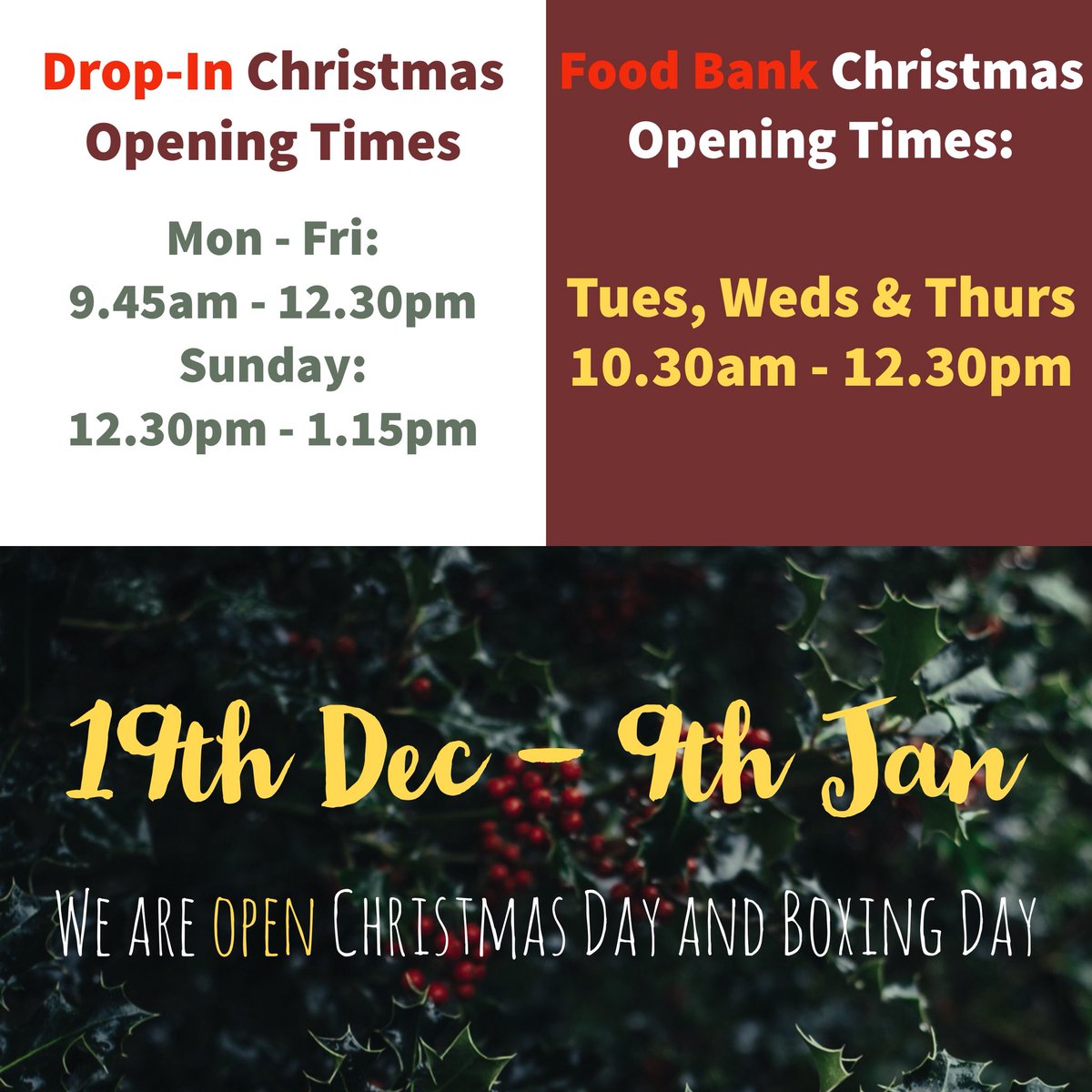 GivingBack_TQ9's tweet photo. *AMENDMENT* important info about the opening times for the #Totnes #FoodBank and #Homeless #DropIn #centre https://t.co/TuKf0qoVrj