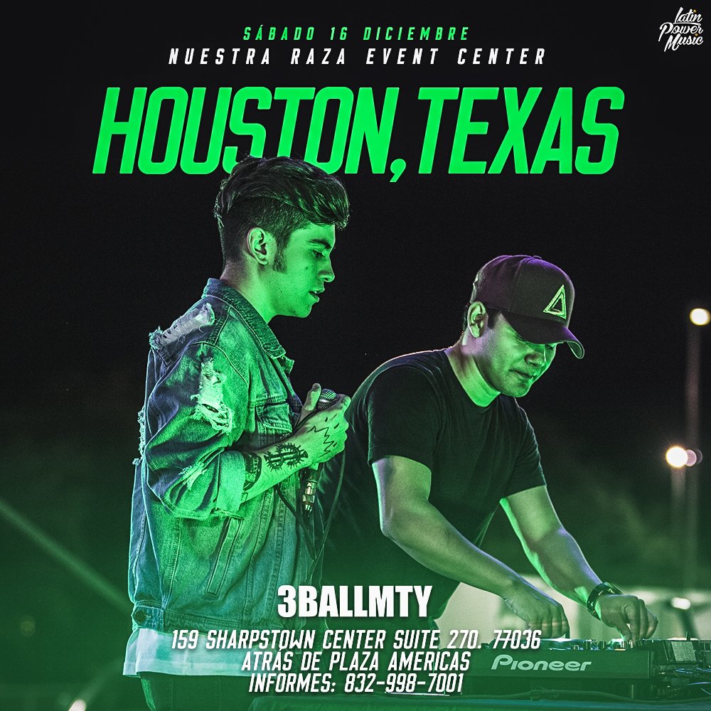 3BallMTY's tweet photo. Hoy Houston, Texas en Nuestra Raza Event Center 🔥
Nos vemos en la noche! #BailarContigoTour https://t.co/sB8KmKjnDv