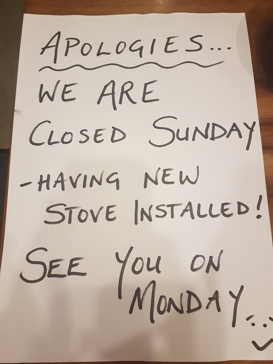We're closed tomorrow (Sunday) as we're getting a new stove installed. So we'll see you all, warm &amp; toastie on Monday! 😊🔥☕