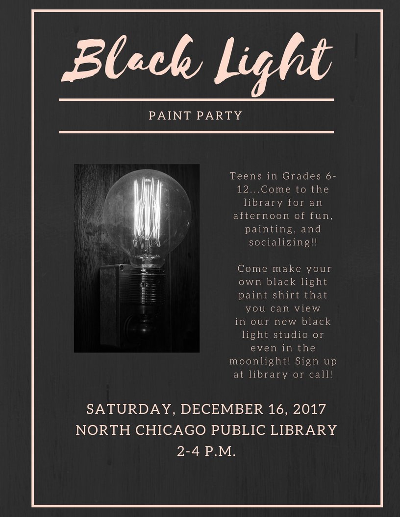 NChicagoLibrary's tweet image. TEENS.......this is what is happening today at the library.
#Blacklight #Paintparty.....See you at 2!