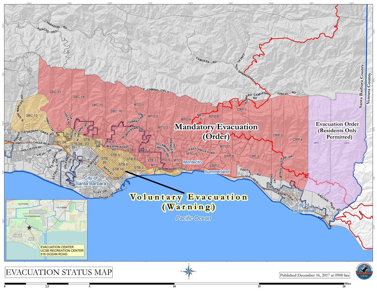 AlanRoseWX's tweet image. As the #ThomasFire blows up this morning, driven by powerful north winds, evacuations are growing. The Voluntary Evacuation Warning has been expanded to include parts of the city of Santa Barbara. If you’re in the yellow, prepare to leave. If you’re in the red, get out now!