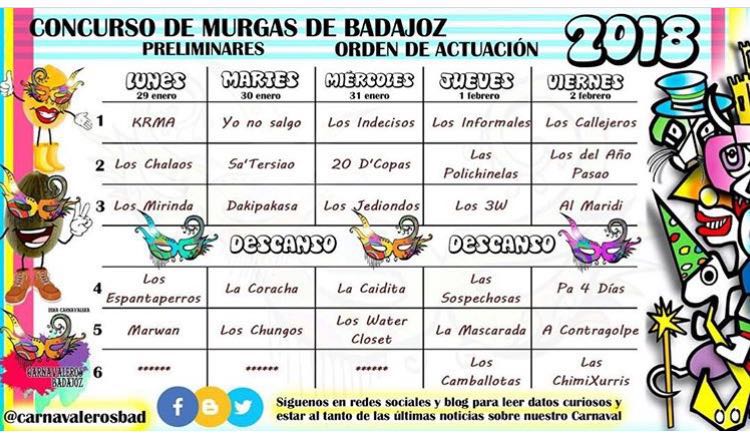 Orden De La Fase Preliminar Del COMBA 2018, mucha suerte a todas las agrupaciones! #COMBA2018 #CARNAVAL2018