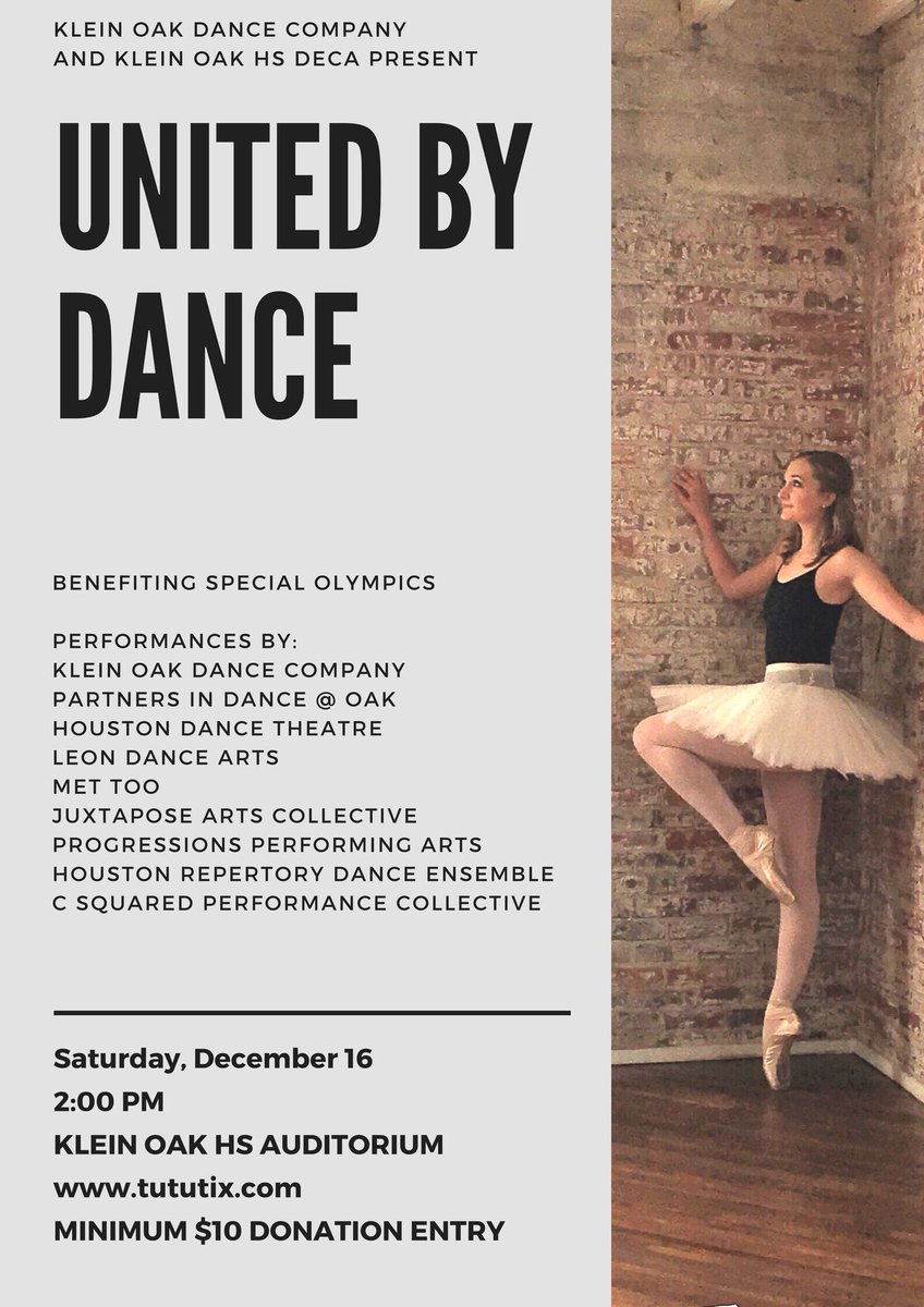 KleinOakDance's tweet photo. Today!  Please join us!  Some incredible talent for a GREAT cause! @oak_deca #kodc #unitedbydance https://t.co/0J9llG2Rdk