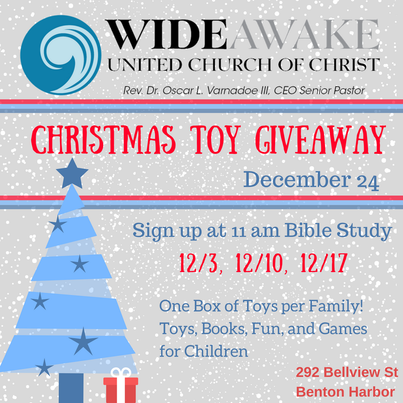 wideawakeucc's tweet photo. Come to Bible Study tomorrow to sign up for the Christmas Toy Giveaway on December 24! #wideawakeucc #christmastoys #bentonharbor https://t.co/3wvGD43YcJ