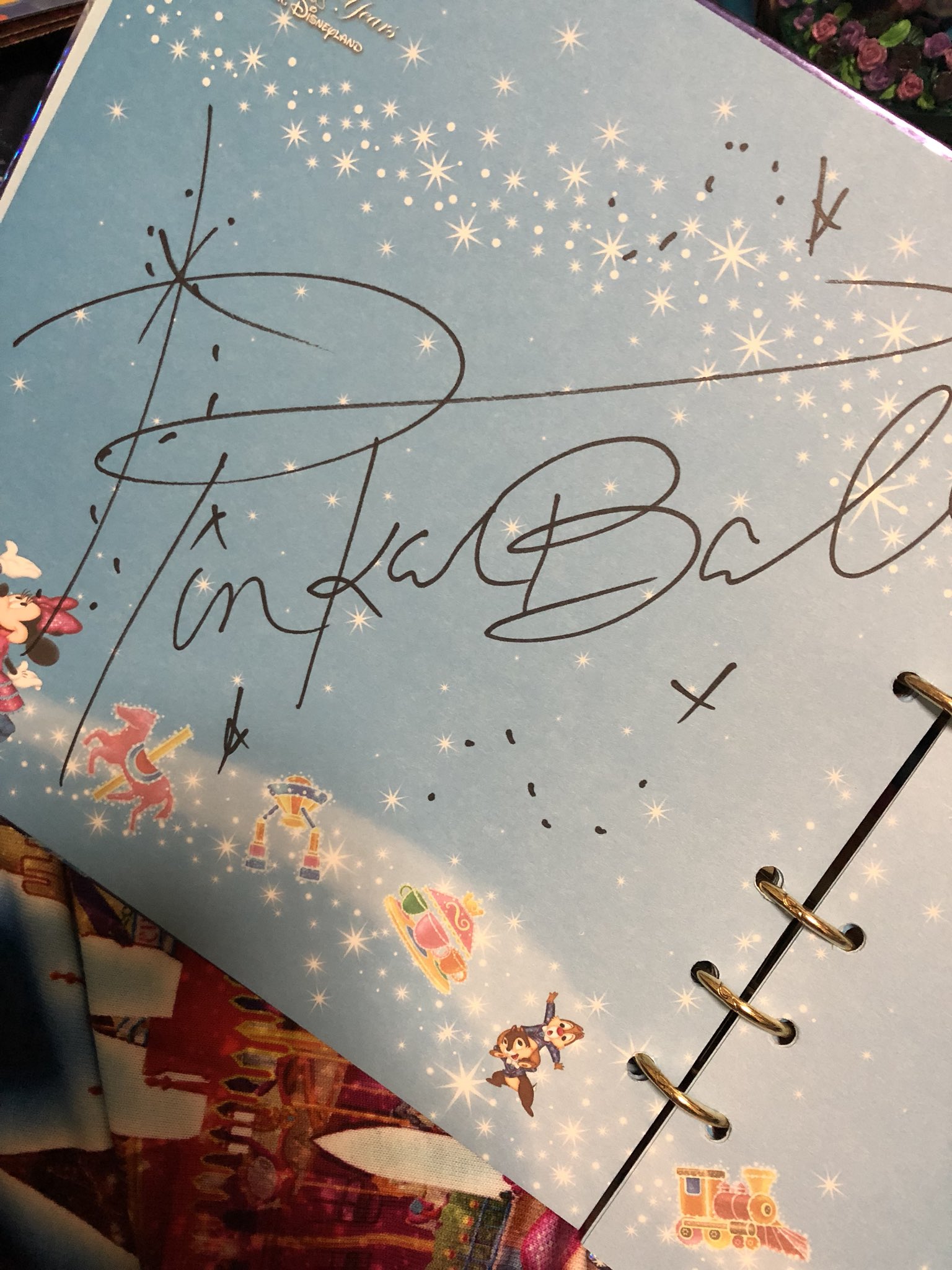 幸せ猫 整体師 香港ディズニー土産 サイン帳 サイン帳も沢山種類あったけどこの柄が気に入りすぎて結局これにした 派手柄好き サインはグーフィー プルート ティンク ティンクのサインはピクシーダストがいっぱい振りかけられてるの ほんと神ティンク