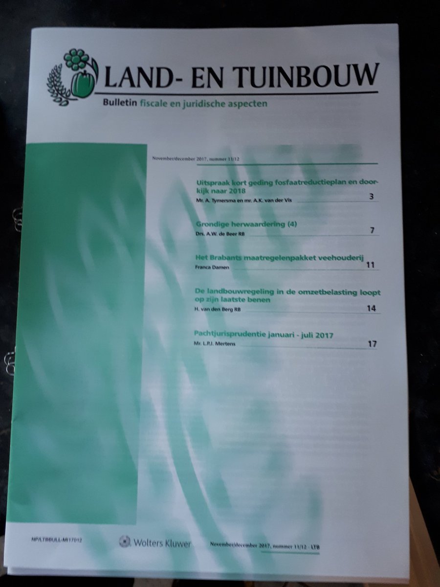 TymersmaAagje's tweet photo. Net verschenen: een artikel van ons in het Land-en tuinbouwbulletin van@Wolters_Kluwer over de uitspraak kort geding fosfaatreductieplan en doorkijk naar 2018! (LTB 2017 11/12) https://t.co/kzgGkPBHjW