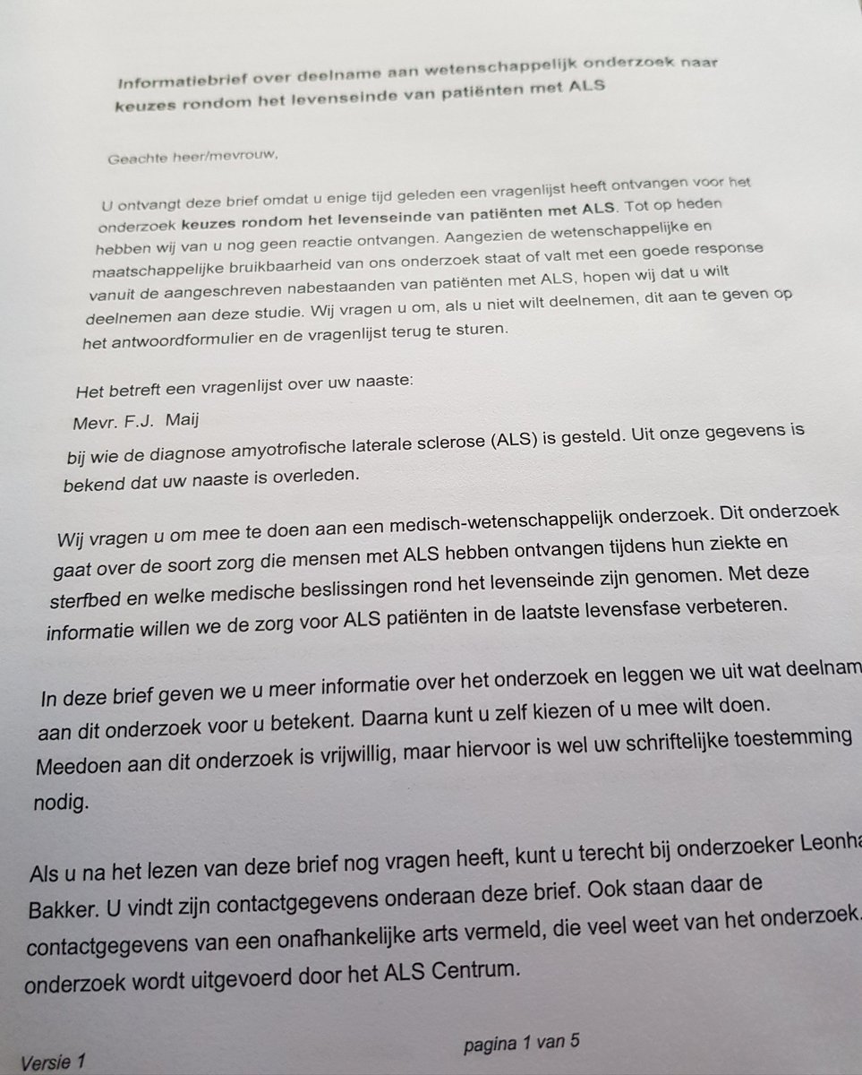 MarenMams's tweet photo. Zo deelgenomen aan onderzoek naar keuzes rondom #levenseinde oor naasten van #patiënten met #ALS ✔. Super goed dat dit gedaan wordt: maar wel weer heftige stof om mee bezig te zijn.. 😢 https://t.co/Hk6L9kJfQ2