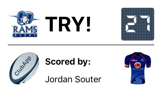 Rams_RFC's tweet photo. Try - Jordan Souter (27') - Interception by Souter. Fantastic try as he dives under the posts! RAMS 10-11 CLIFTON : #Ramily #ClubApp https://t.co/hkHqHdgLfI