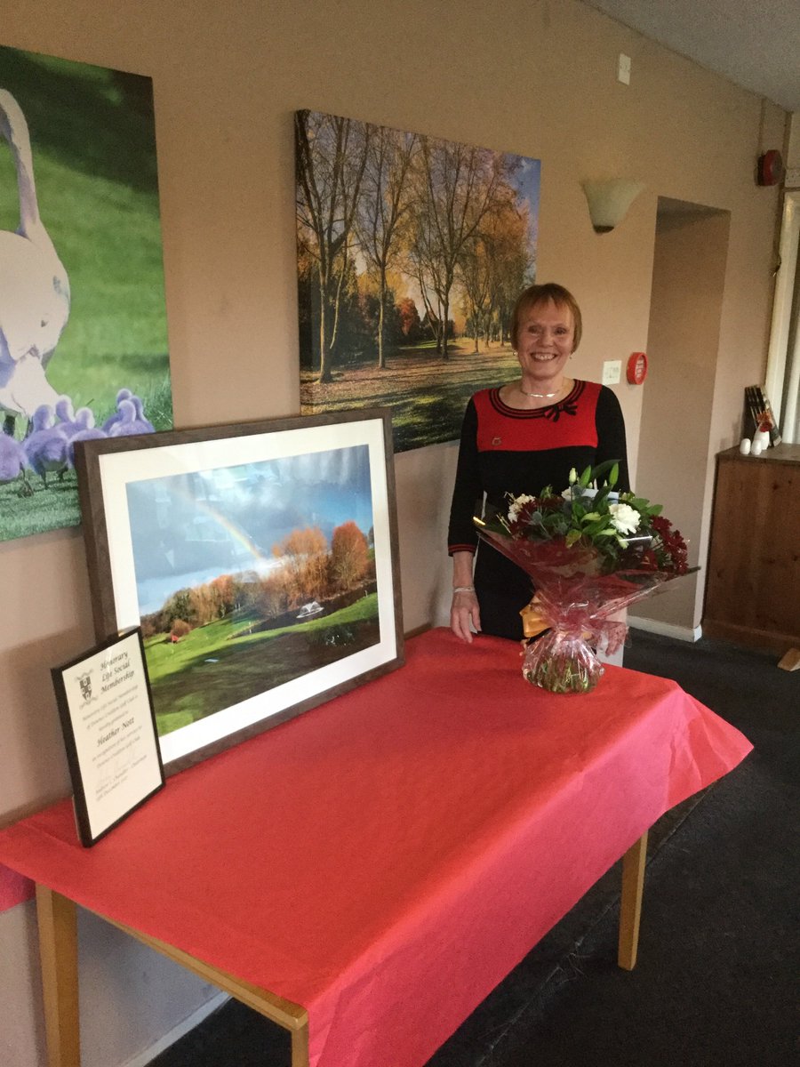 CreditonGolf's tweet photo. HAPPY RETIREMENT!!!!!!! We are sad to see you go but we can't thank you enough for your 34 years of service here at Downes Crediton Golf Club, we wish Heather all the best for the future. #amazing #service #Unreplacable https://t.co/vbXc8Sa56U