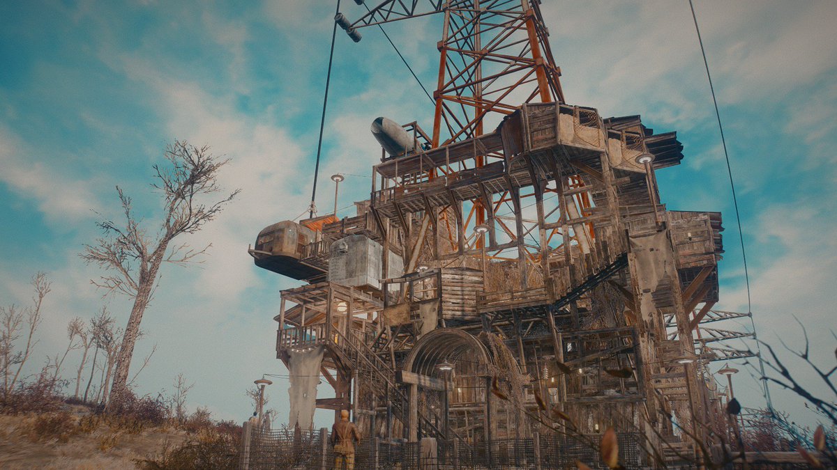 ピピ Fo4 アバナシーファーム 建築３日目 一応 家が4軒増えてるんだけど わかりづらいかもねｗ 見た目的には完成でいいんじゃないかと思うんだけど どこまで上へ建築出来るかやってみたいから頑張るのだ 3枚目 イイ眺め W Fallout4