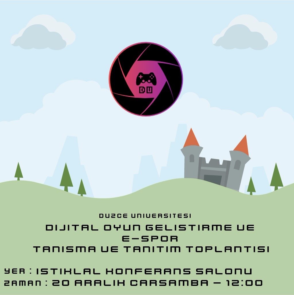 Topluluğumuzun tanıtım ve tanışma toplantısı 20 Aralık Çarşamba -- 12:00 olarak ayarlandı! Bu toplantıda topluluğun geleceğini, birlikte yapacaklarımızı, eğitimde nelere dikkat edeceğimizi, E-Spor turnuva planımızı ve yapabileceğimiz örnek oyunları sizlerle paylaşacağız.