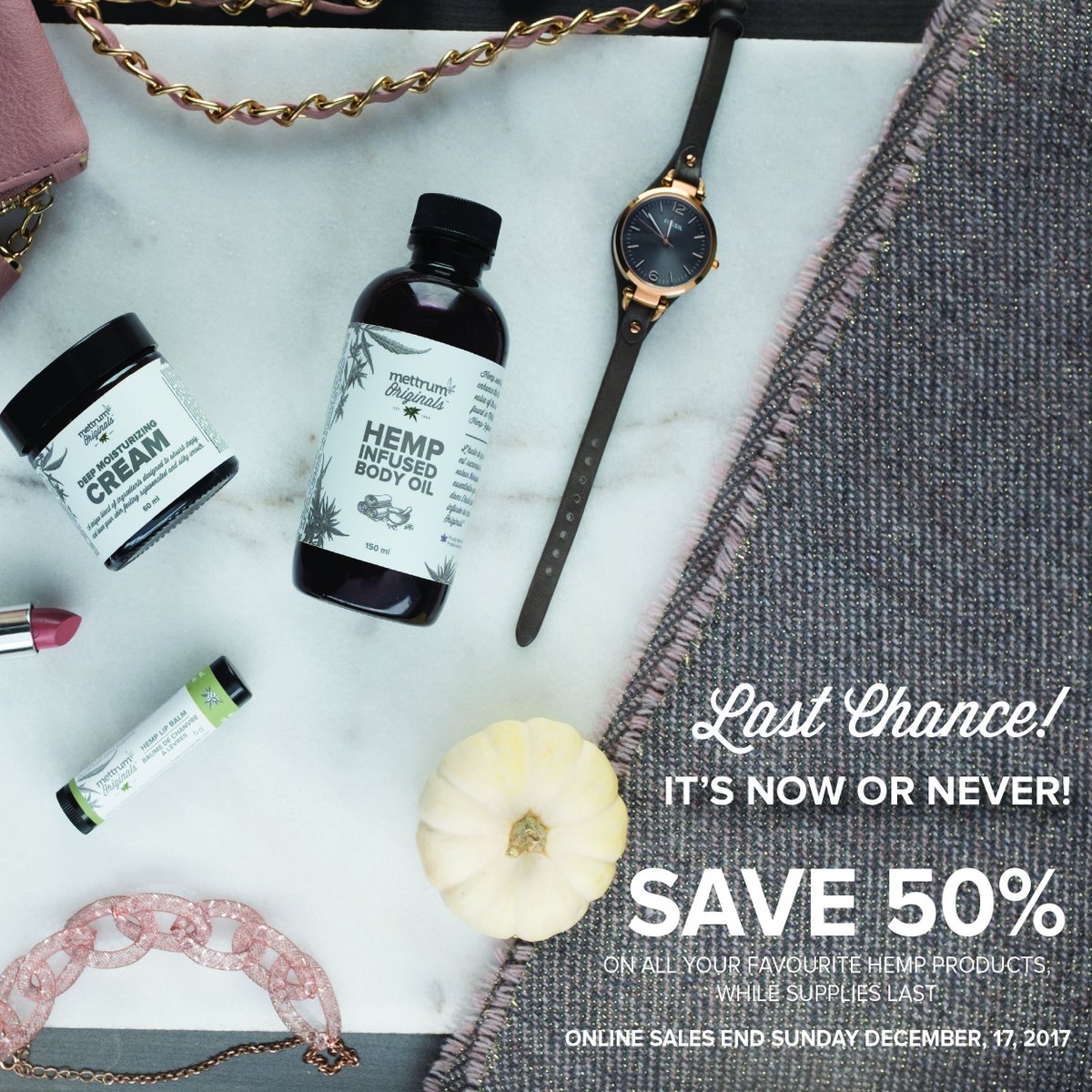 Only 2 days to order our hemp products online.  Our online store closes on Sunday December 17, 2017. Last chance to SAVE 50% on our hemp products, while supplies last!  Click goo.gl/rygpR3 to place your order!