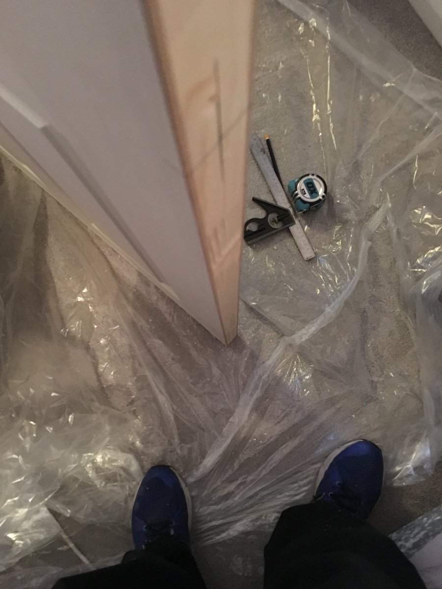 constructionERC's tweet photo. #Occ37 #doorHangingTip  use the door wrapper to collect waste from drilling latch out as thinner than dust sheet. https://t.co/m8CKaL5QlC