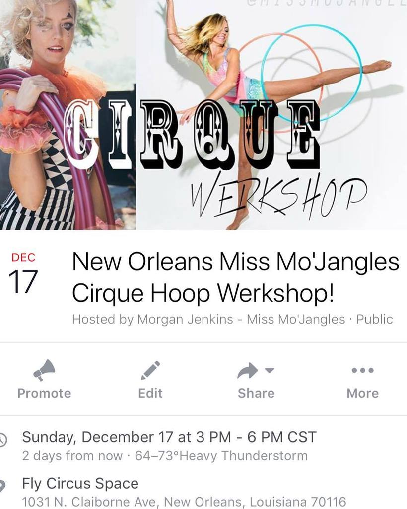 MorganJenkins's tweet photo. Where my NOLA hoopers at? ⚜️⚜️⚜️ I’m teaching there this Sunday! (TOMORROW!)Details are on my Facebook page, link in my bio! 💖 #missmojangles #hoopworkshop #multihooping #hooplocks https://t.co/njPWptLsEF https://t.co/gKVnYMo1Mp