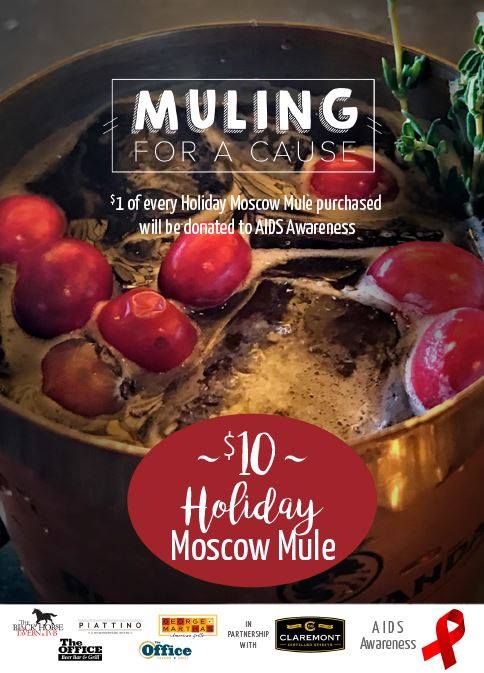 December’s Muling for a Cause benefits #AIDSawareness.  Enjoy a Holiday Mule, made with Claremont Distillery Tracks and Rail Bourbon, cranberry juice, ginger beer, simple syrup, and fresh lime at Piattino or <a href="/officetavernnj/">TheOfficeTavernGrill</a> this month. #moscowmule #closebysummit #summit #summitnj