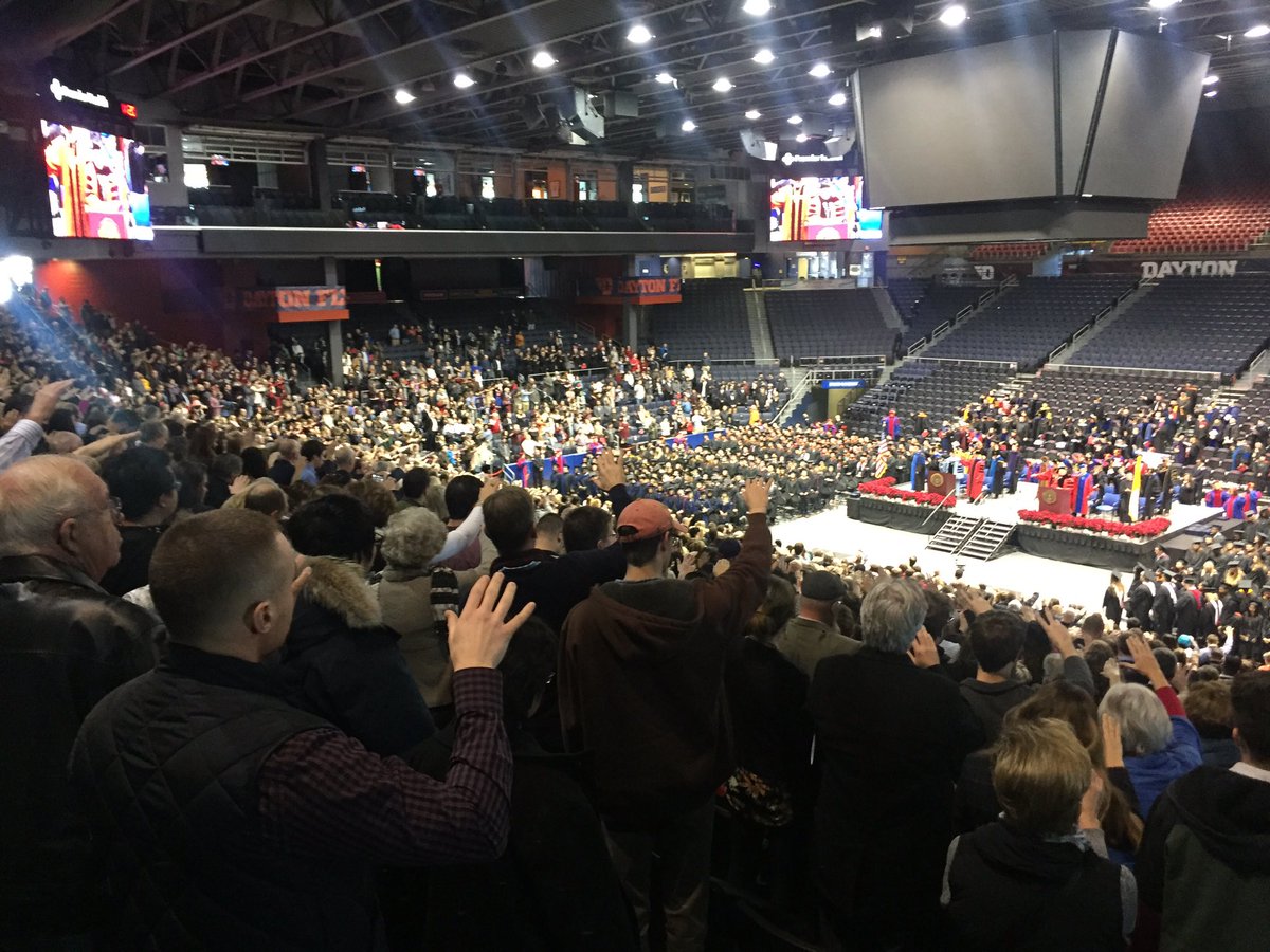 univofdayton's tweet photo. And with the blessing, our Flyers are now @UDaytonAlumni. Congratulations #Flyer17Grad! ✈️🎓 https://t.co/gOVvbFQhVO