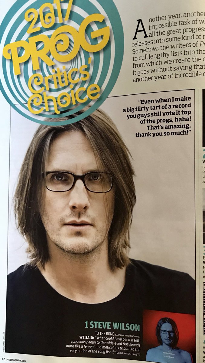 StevenWilsonHQ's tweet photo. Many thanks to the writers of @ProgMagazineUK for selecting To the Bone as their best album of 2017! - https://t.co/7hZhVLj2SE #stevenwilson #tothebone #newalbum https://t.co/qnPUd74N4Z