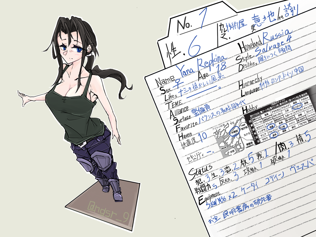 ナグサ うちのこのサタスペキャラシ絵できました