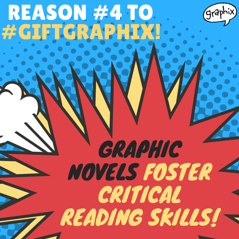 GraphixBooks's tweet photo. ✨ Reason #4 to #GiftGraphix: Graphic novels are a great tool for educators to teach reading comprehension skills 📖 like inference, memory, and sequencing! 💥 https://t.co/9FuIgGxjjb