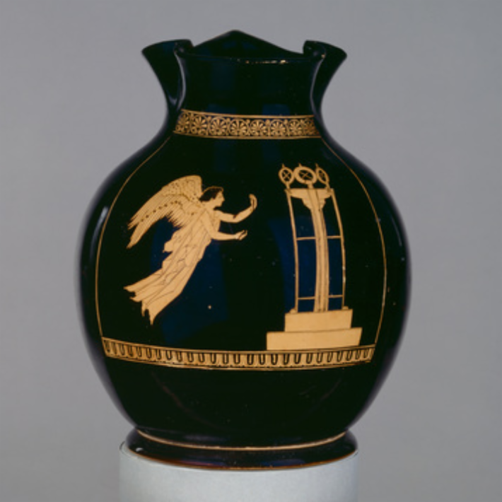 UniofOxford's tweet photo. This depiction of Winged Nike on a ceramic oinochoe is attributed to the Calliope painter, circa 5th century BC. Oinochoe, comes from Ancient Greek oînos, or wine, and khéō, "I pour", is a key form of ancient greek pottery: https://t.co/1NfokLgISP @AshmoleanMuseum #OxAdvent https://t.co/x1Bi9yCSUF