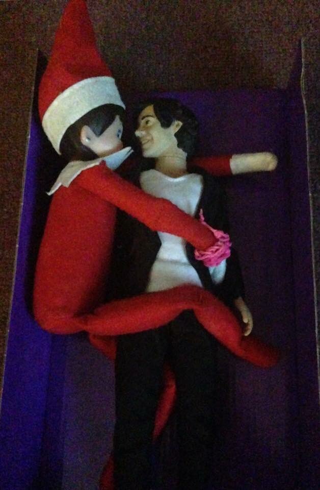 Riff Raff #elfontheshelf attempts to give <a href="/Harry_Styles/">Harry Styles.</a> a special cuddle. We can legally release this image now the court case is over