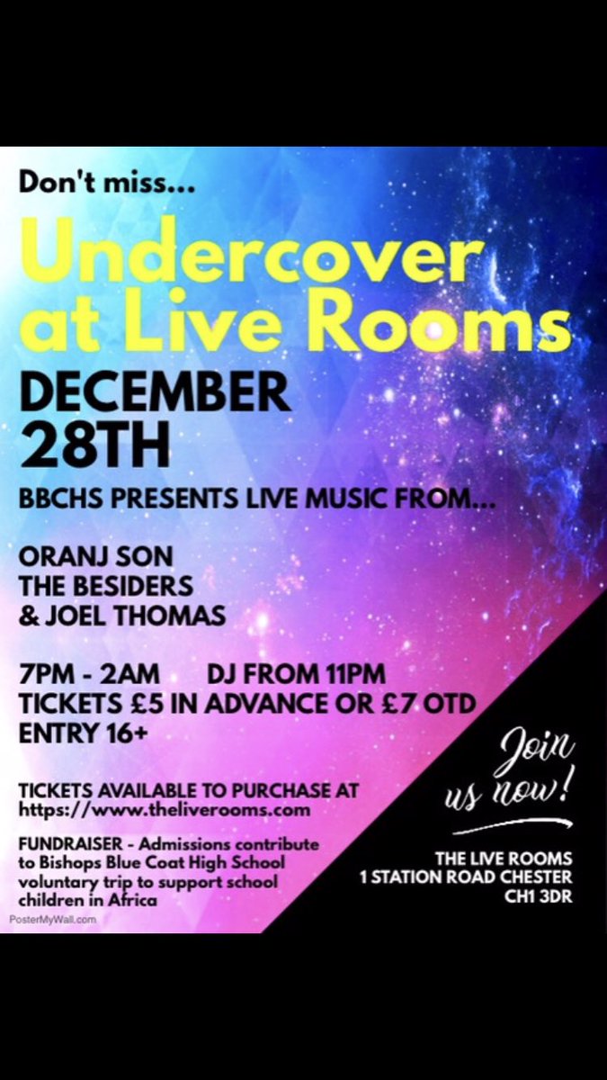 Oranj Son (@oranjson) on Twitter photo Come & see us if you are in Chester 28th Dec from 7pm. We are at <a href="/the_liverooms/">The Live Rooms</a> for a fundraiser & also playing is <a href="/Joel_Thomas95/">Joel Thomas</a> The Besiders & a DJ from 11pm. It’ll be a great night Come & see us if you are in Chester 28th Dec from 7pm. We are at <a href="/the_liverooms/">The Live Rooms</a> for a fundraiser & also playing is <a href="/Joel_Thomas95/">Joel Thomas</a> The Besiders & a DJ from 11pm. It’ll be a great night