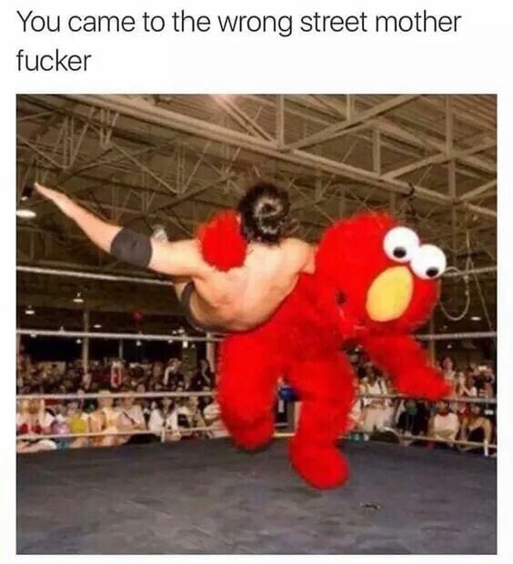 Foonzo's tweet photo. When Elmo had enough of you tickling him. #wrestling https://t.co/JfHBNd9T8o