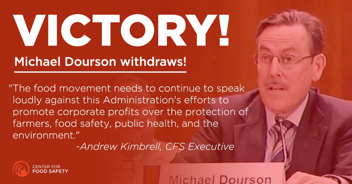 CFSTrueFood's tweet photo. VICTORY! Monsanto shill Dourson withdraws after public outcry! He spent much of his career helping companies fight restrictions on their toxic products. #ByeDourson! #DumpDourson https://t.co/T0iQd13EhM https://t.co/cUfBFEOqxO