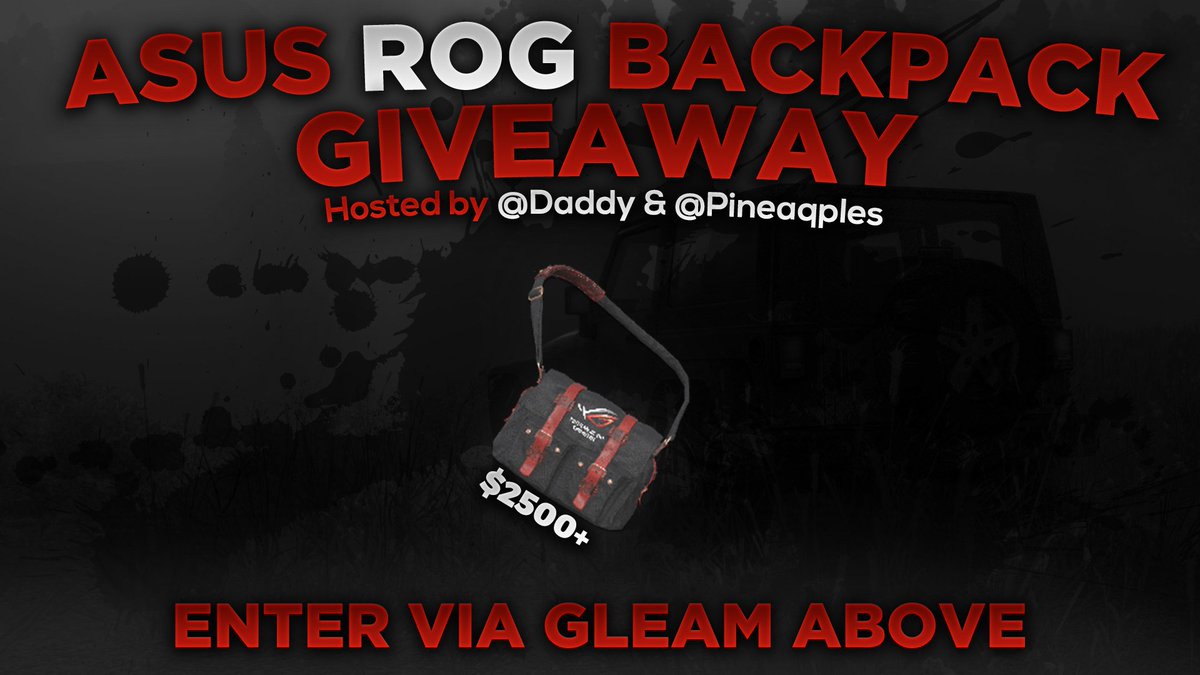 Pineaqples's tweet image. GIVEAWAY for an ULTRA RARE $2500+ ASUS R.O.G Backpack 🤩

🔥Follow @Daddy and @Pineaqples🔥

💛 Like and Retweet this Tweet 💛

💬 Tag 2 friends down below 💬

🔔 Turn on Notifications 🔔

⬇️ Earn more entries via Gleam: ⬇️

gleam.io/jIAfw/asus-rog…