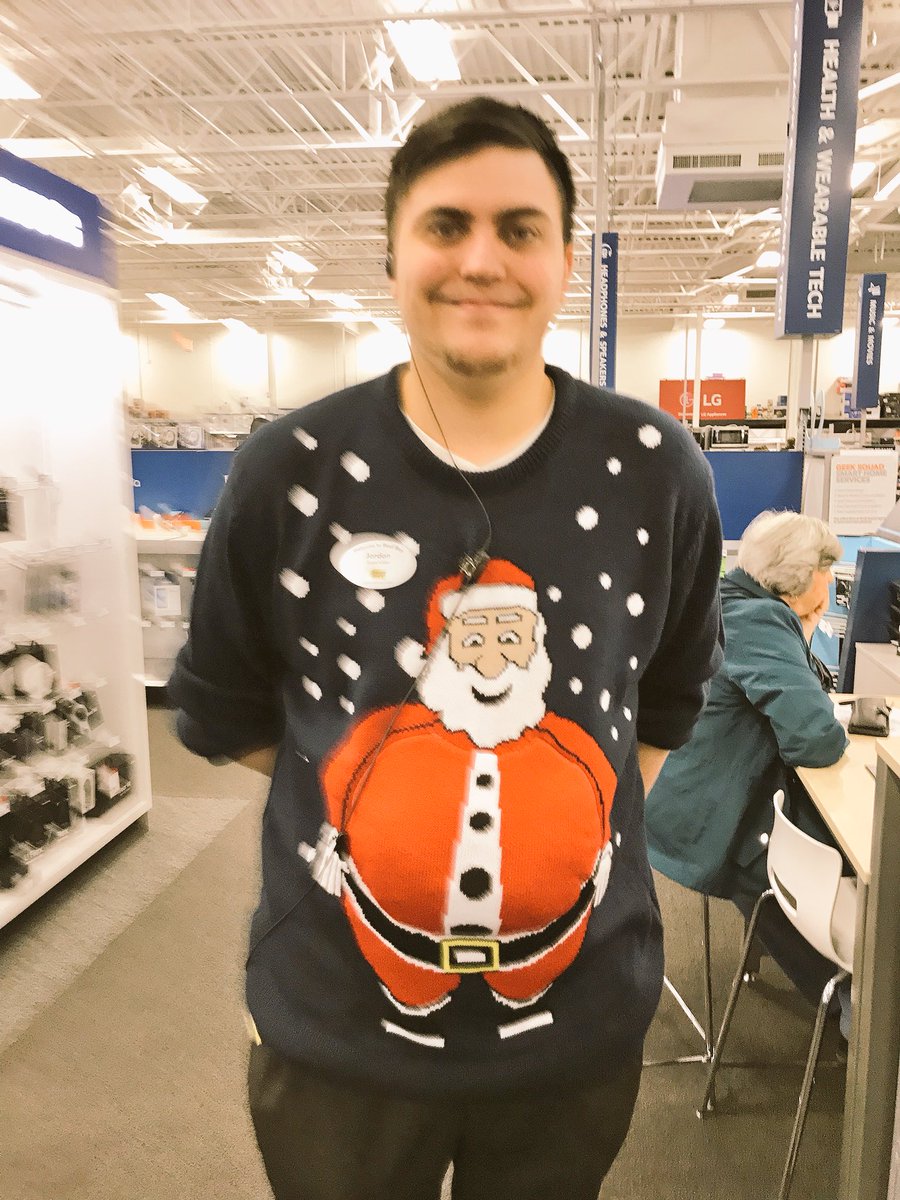 SprintMerri's tweet image. A little holiday spirit happening today at Best Buy! Sprint has crazy good deals all weekend! #SprintWinsHoliday #sprinthulufree #uglysweater