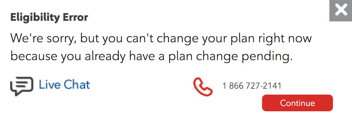 JAG3588's tweet photo. @RogersHelps @Rogers Tried to change my BSS plan online, and saw this (this is false). What gives? https://t.co/OdsWe9fYMq