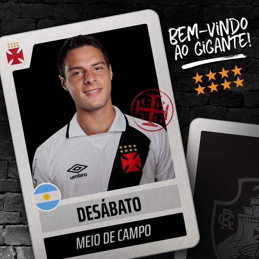VascodaGama's tweet photo. Bem-vindo ao Gigante, Desábato! 💢
O volante é o primeiro reforço do Vasco para a temporada 2018: https://t.co/fLeX7zCGsp https://t.co/oQCwqAPrcY