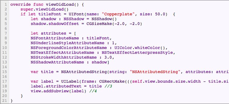 invasivecode's tweet photo. [iOS Tutorial] #CoreText remains the way to go for specific cases but #NSAttributedString is less hassle (if possible, you should adopt it as your first option). Then there's #Swift. In this tutorial, we'll build a project using Swift &amp; NSAttributedString https://t.co/sOUvTCYj3q https://t.co/lSux6npt7r