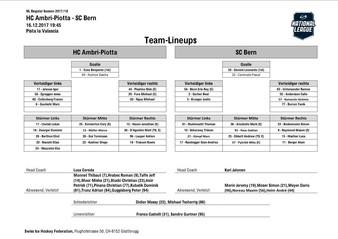 SCBern_Live's tweet photo. Wie spielt der #SCBern heute Abend? Hier das #LineUp beider Teams. #HCAPSCB https://t.co/ldYCTeWfRA